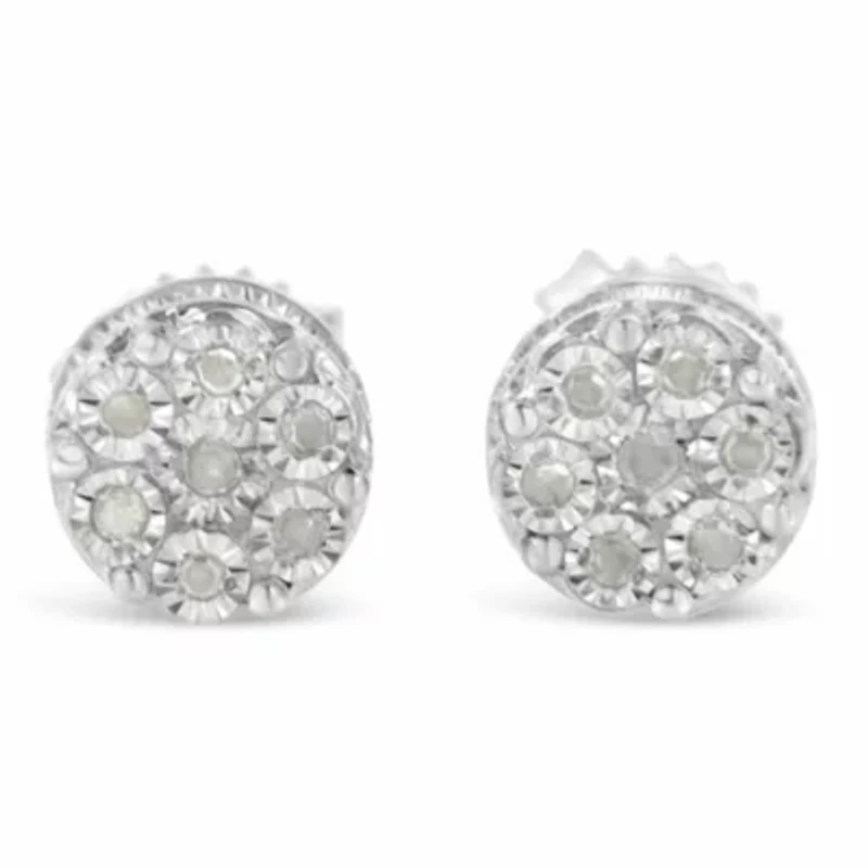 Silver Diamond Cluster Stud Earrings