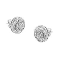 Silver 1/4 Ct Baguette and Round Diamond Swirl Love Knot Stud Earrings