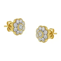 14K Yellow Gold Plated Silver 1/6 Ct Miracle-Plate Diamond Floral Stud Earrings