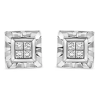 Silver 1/6 Ct Invisible Princess Quad Composite Stud Earrings