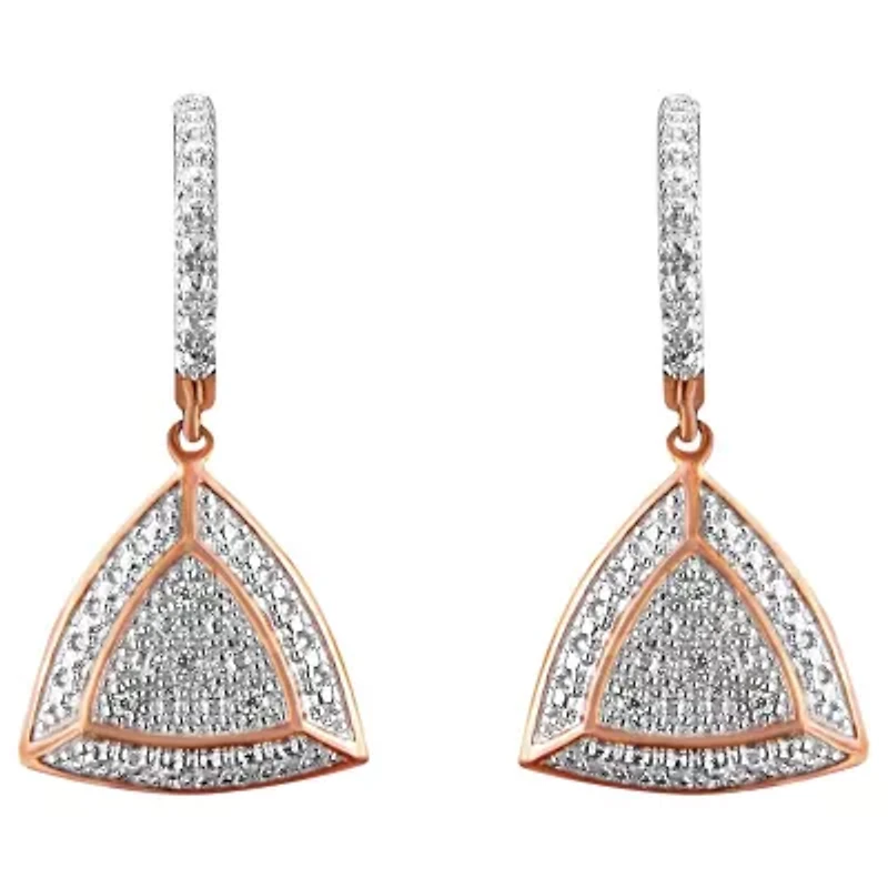 10K Rose Gold Plated Silver Round Diamond Fashion Dangle Earrings
