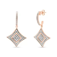 14K Rose Gold Plated Silver RoundDiamond Accent Dangle Rhombus Earrings