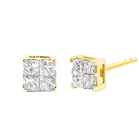 10K Yellow Gold Plated Silver 1.0 Ct Princess Composite Multi Stone Stud Earrings