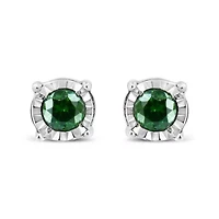 Sterling Silver Rose Green Diamond Solitaire Stud Earrings
