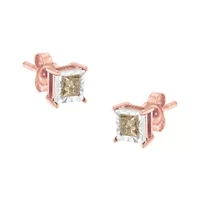 14K Rose Gold Plated 1/2 Ct Princess Diamond Solitaire Stud Earrings