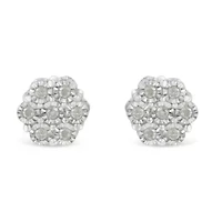 Silver 1/4 Ct RoundDiamond Miracle- Floral Cluster Button Stud Earrings