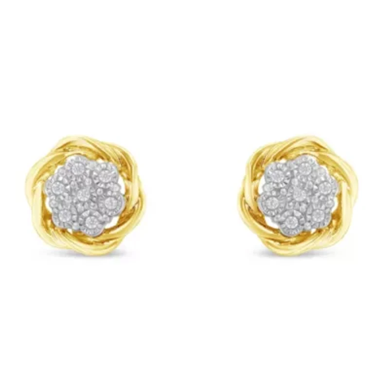 Yellow Gold Plated Sterling Silver Diamond Rose stud Earrings