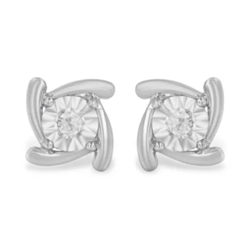 Silver 1/10 Ct Near Colorless Diamond Miracle- Square Pinwheel Stud Earrings