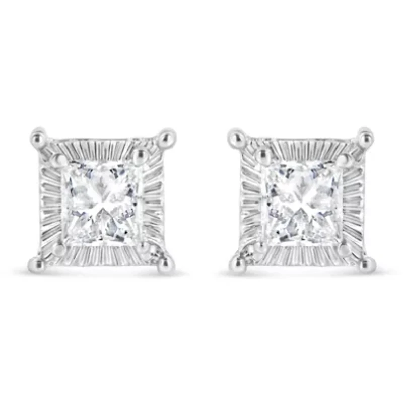 Silver 1/2 Ct Princess Stud Earring