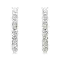 Silver 1/6 Ct Diamond Milgrain Hoop Earring