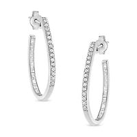 Silver 1/2 Ct Round and BaguetteDiamond Inside-Outside Hoop Earrings
