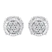 Silver 1/3 Ct RoundDiamond Floral Stud Earring