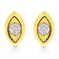 10K Yellow Gold Plated Silver 1/10 Ct Diamond Marquise Shape Stud Earrings