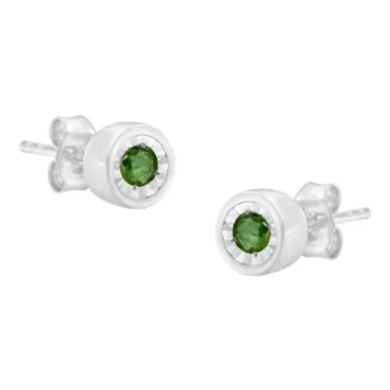 Silver 0.15 Ct Green Diamond Miracle- Stud Earrings