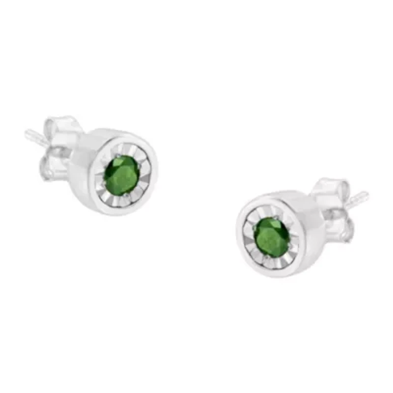 Silver 1/4 Ct Green Diamond Miracle- Stud Earrings