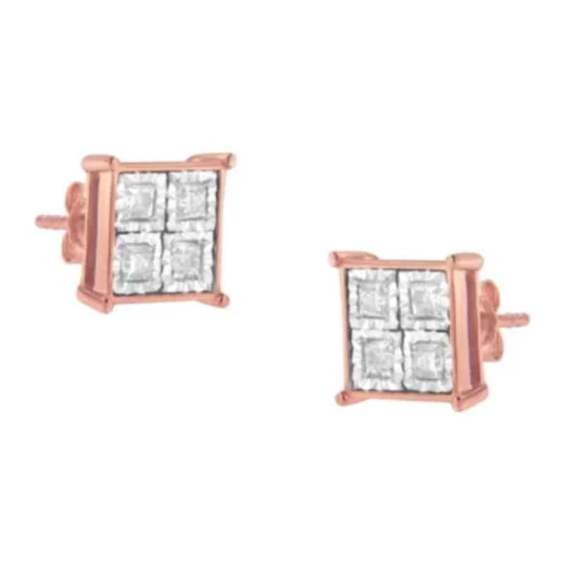 Rose Gold Plated Sterling Silver Diamond Composite Stud Earrings