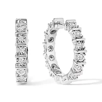 Silver 1/2 Ct Diamond Bar and Plate Eternity Hoop Earrings