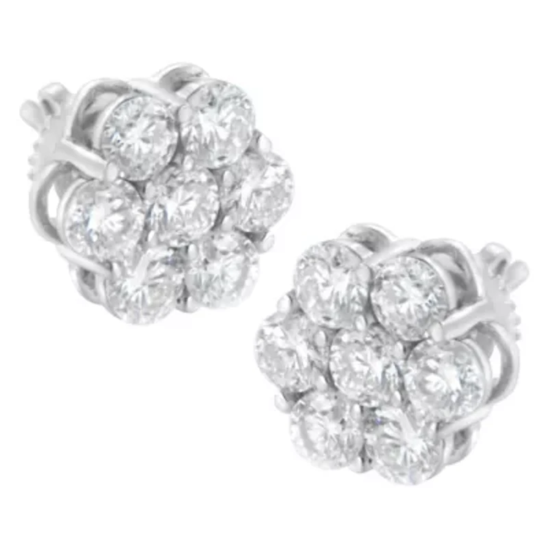 Sterling Silver 2 Ct Floral Composite 7 Stone Diamond Stud Earring