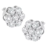 Sterling Silver 2 Ct Floral Composite 7 Stone Diamond Stud Earring