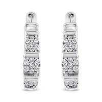 Lab Created Silver 1/2 Ct Lab Grown Round Diamond Floral Cluster Hoop Earrings