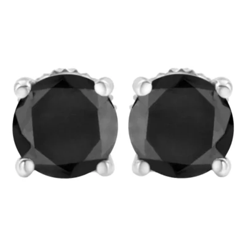 Silver 3.00 Ct Black Diamond Classic Stud Earrings with Screw Backs
