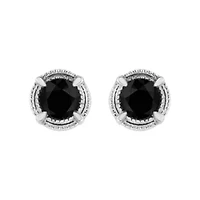 Silver 3/4 Ct Black Diamond Solitaire Milgrain Stud Earrings