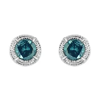 Silver 1/4 Ct Blue Diamond Solitaire Milgrain Stud Earrings