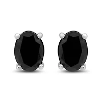 Silver 2.0 Ct Prong Black Oval Diamond Stud Earring