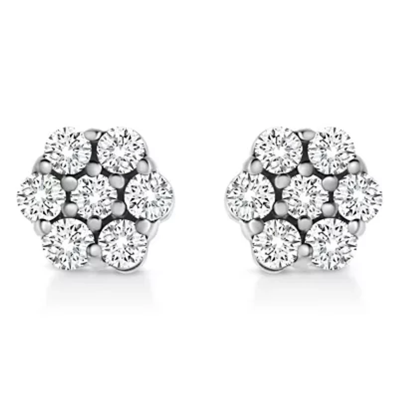Lab Created Silver 1.0 Ct Lab Grown Diamond Floral Cluster Stud Earrings