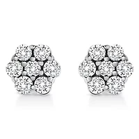 Lab Created Silver 1.0 Ct Lab Grown Diamond Floral Cluster Stud Earrings