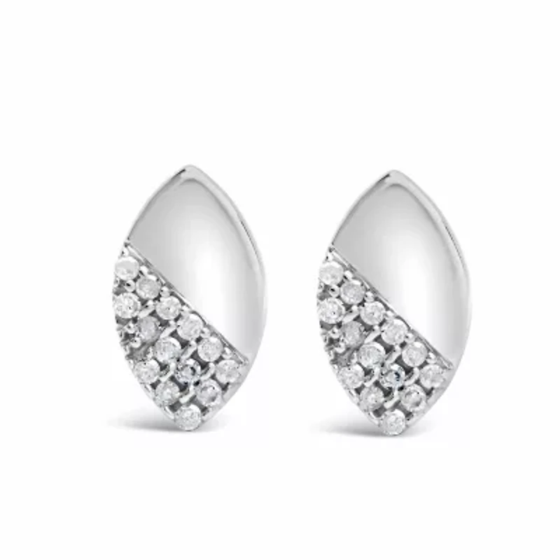 925 Sterling Silver 1/6 Ct Diamond and Mirror Polish Pear Shape Stud Earrings