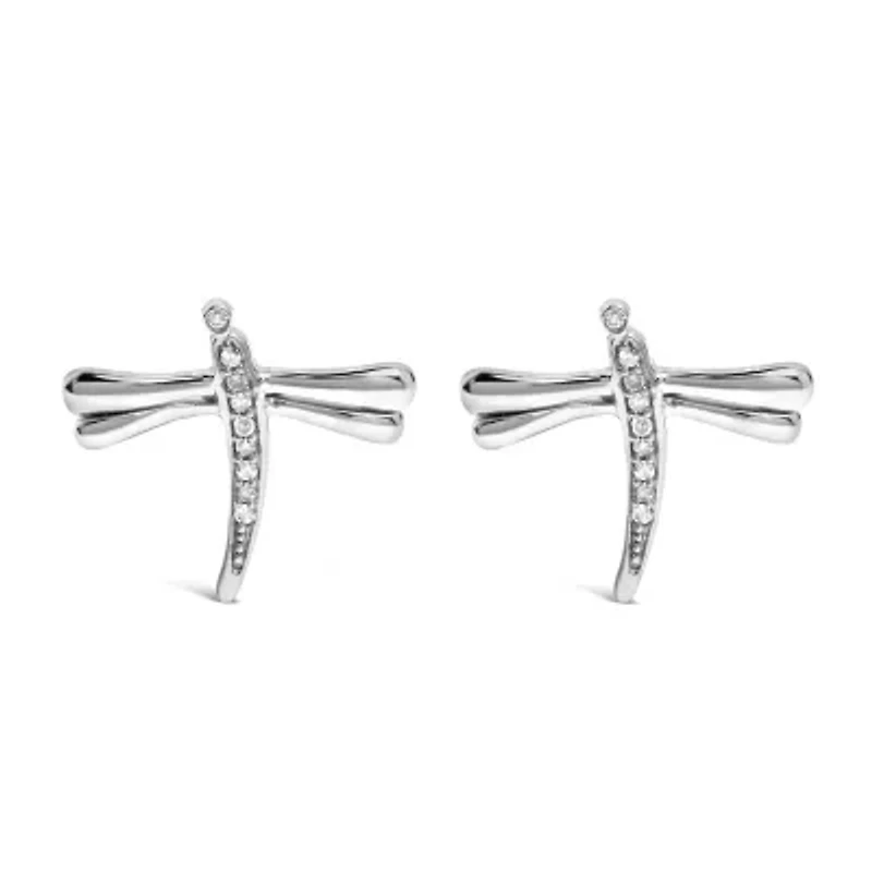 Silver Diamond Accent Dragonfly Stud Earrings