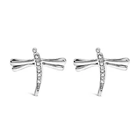 Silver Diamond Accent Dragonfly Stud Earrings
