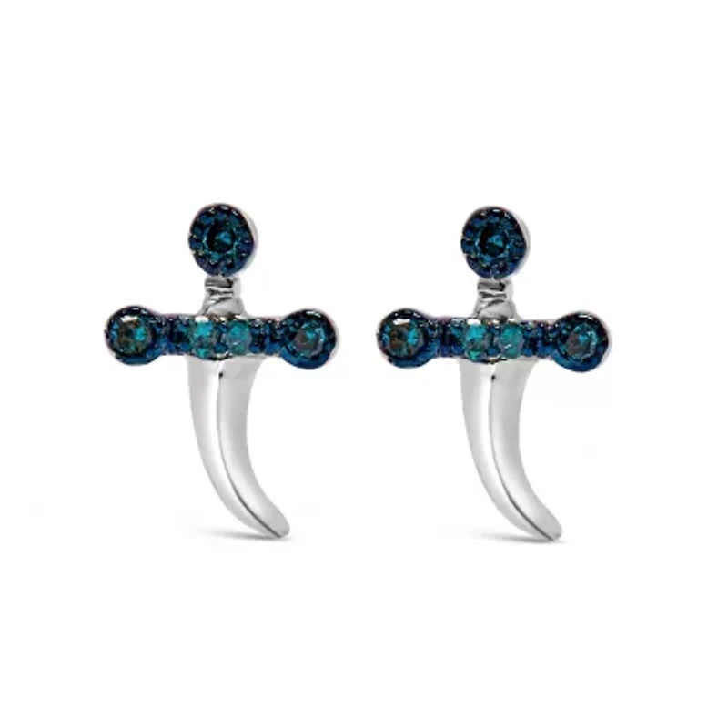 Silver Blue Diamond Accent Knife Earrings