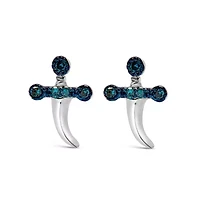 Silver Blue Diamond Accent Knife Earrings