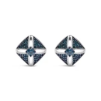 Silver 1.0 Ct Blue Diamond Studded Rhombus Stud Earring