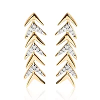 18K Yellow Gold Plated Silver 1/5 Ct Diamond Chevron Arrow Stud Earring