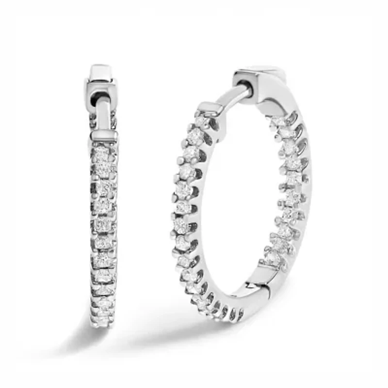 Silver 1/2 Ct Princess Diamond Inside Out Hoop Earrings