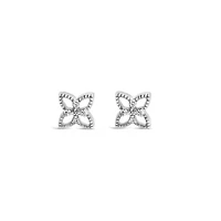 Silver Diamond Accent 4 Petal Flower Stud Earring