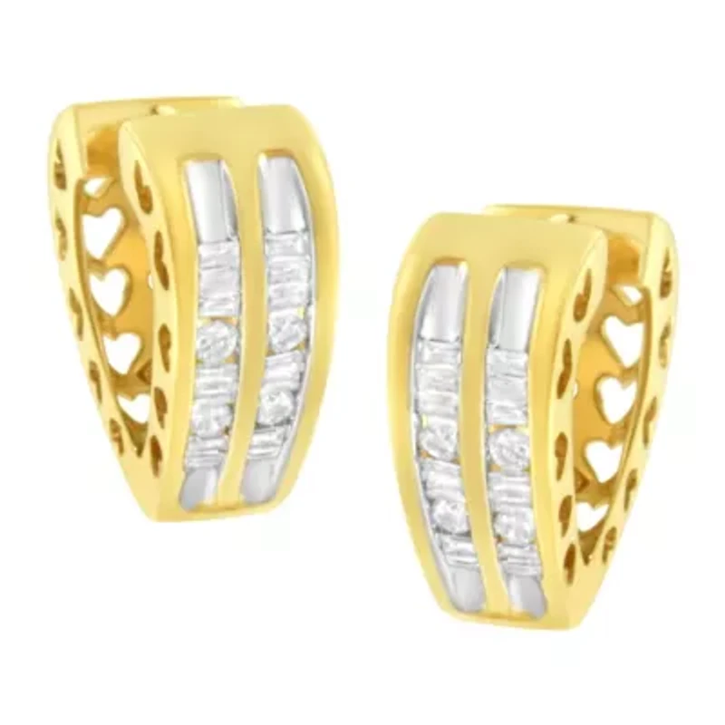 10K Yellow Gold 1/2 Ct Diamond Huggy Heart Hoop Earrings