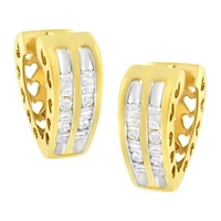 10K Yellow Gold 1/2 Ct Diamond Huggy Heart Hoop Earrings