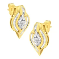10K Yellow Gold 1/3 Ct RoundDiamond Cluster and Swirl Stud Earrings