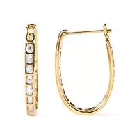 10K Yellow Gold 1.00 Ct Round and BaguetteDiamond U-Hoop Earrings