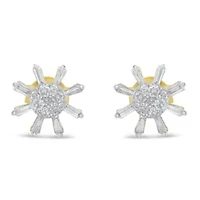 10k Yellow Gold Round and Baguette Diamond Stud Earring