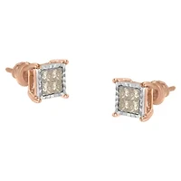 10K Two-Toned Gold PrincessComposite Diamond Stud Earrings