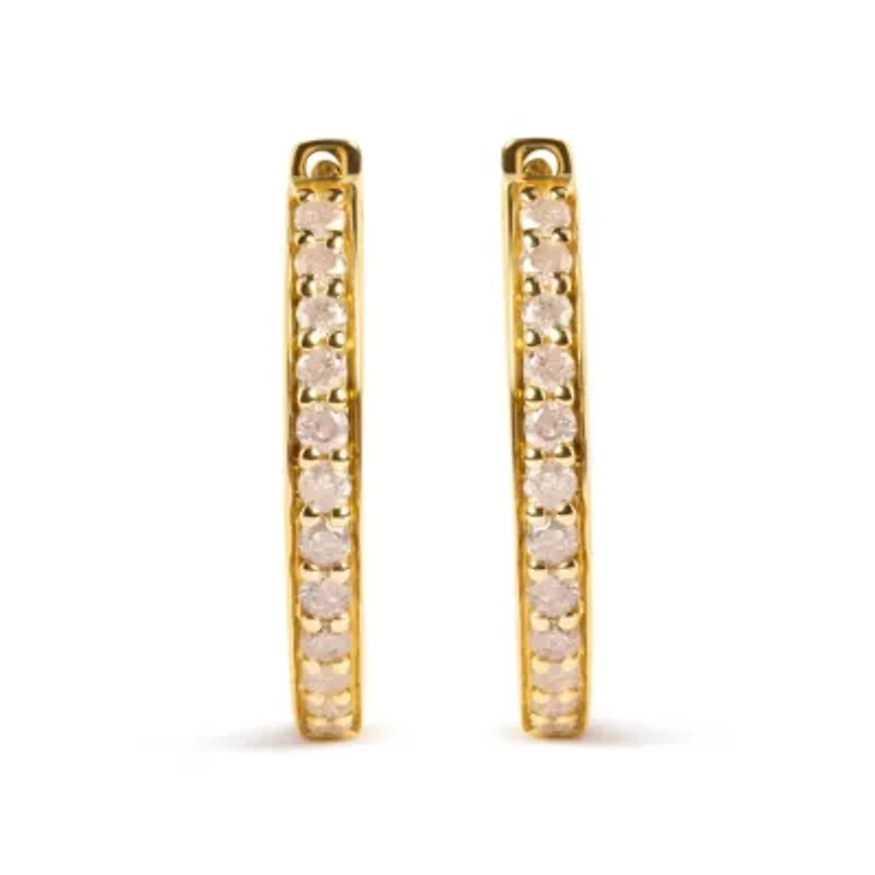 10K Yellow Gold 1/2 Ct RoundDiamond Hoop Earrings