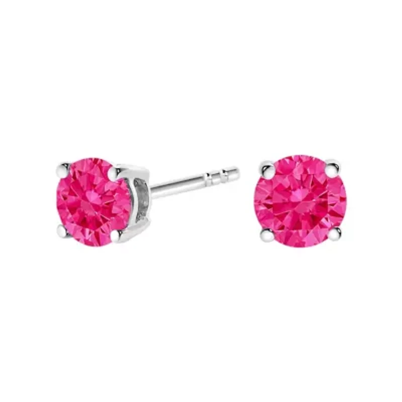 10K White Gold / Ct Lab Created Pink Diamond Solitaire Stud Earrings