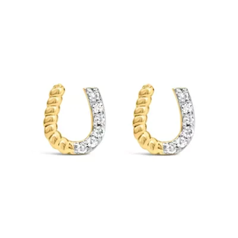 10K Yellow Gold 1/10 Ct Braided Horseshoe Stud Earrings