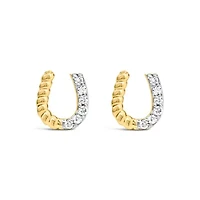 10K Yellow Gold 1/10 Ct Braided Horseshoe Stud Earrings