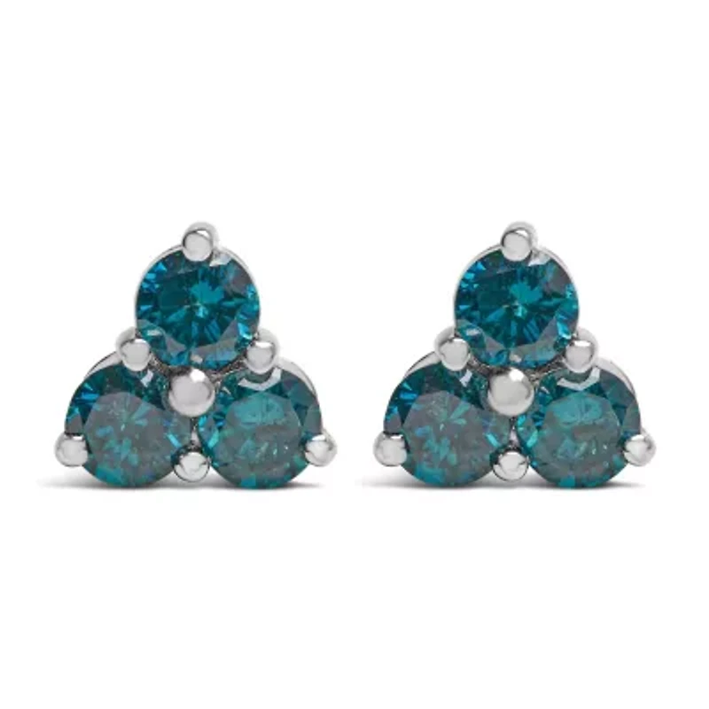 14KT White Gold Blue Diamond Trio Stud Earrings